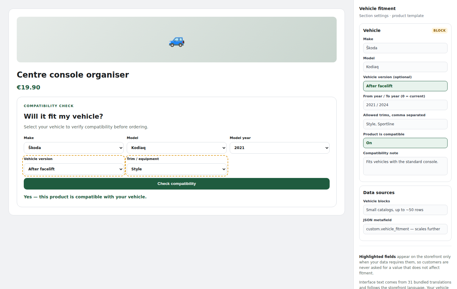 Theme Editor fields and where they appear on the storefront